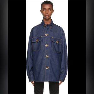 Men’s VERSACE Indigo denim Medusa-button shirt